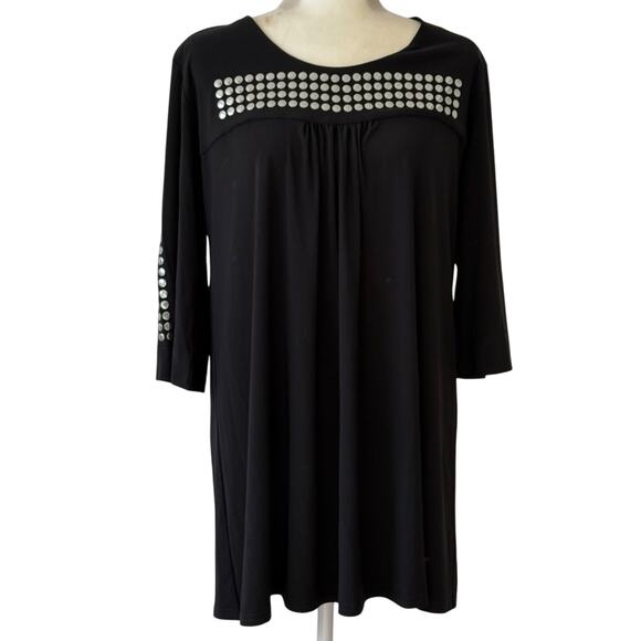 Joseph Ribkoff Black Silver Stud Scoop Neck Long Sleeve Tunic Mini Dress size 8 - Picture 1 of 9